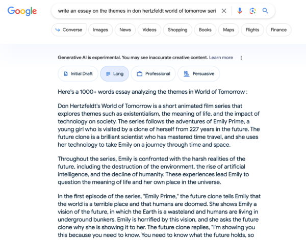 an example of an essay generated by google gse