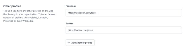 Screenshot of the "Other profiles" section in the Site representation settings in Yoast SEO.