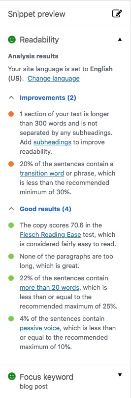 Snippet preview in gutenberg