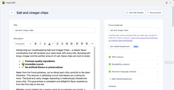 The Yoast SEO interface in Shopify