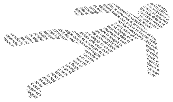 Image depicts the figure of a person lying down, like in a crime scene. The figure is made up of text.